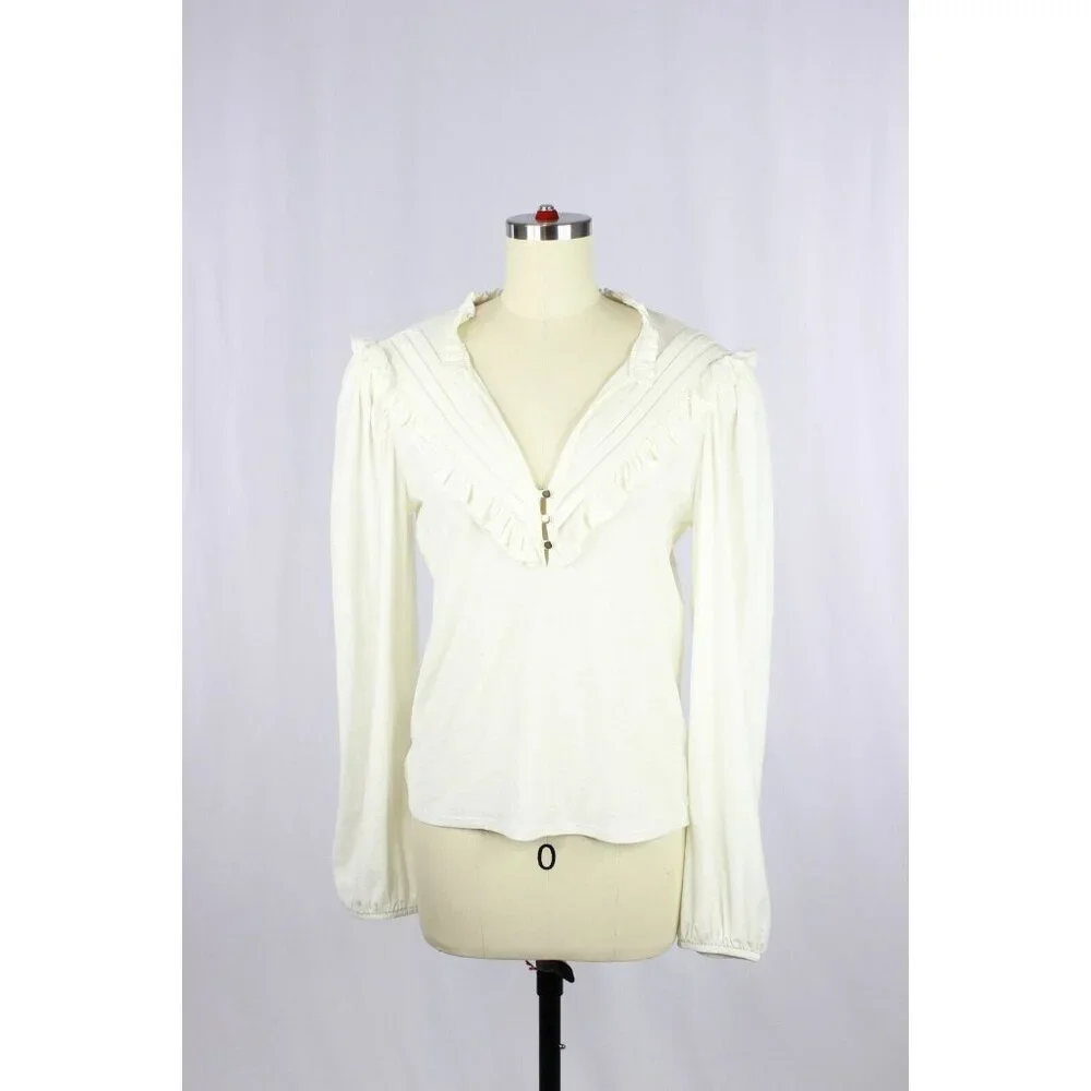 NATION LTD Quintana Ivory Cotton Jersey V-Neck Long Sleeve T-Shirt Top, Size S - Picture 3 of 15